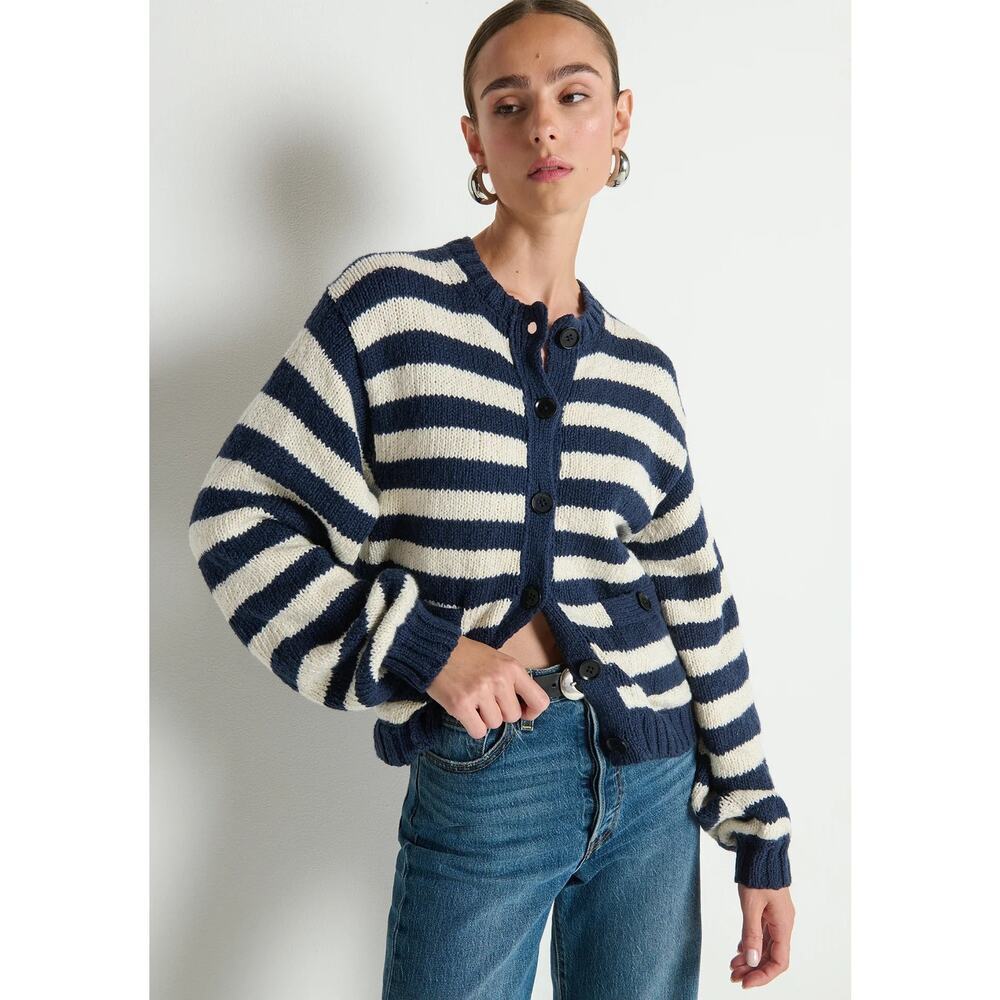 NWT Nation LTD Los Angeles Striped Cotton Cardigan Navy Ivory Nautical Coastal S